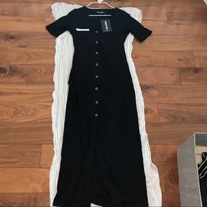 Women’s “Obsidian Jersey Dress” Ribbed Maxi V-Neck Disturbia